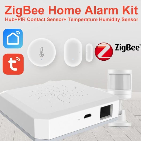 

alarm systems tuya zigbee kit hub smart home pir sensor door temperature and humidity automation scene security