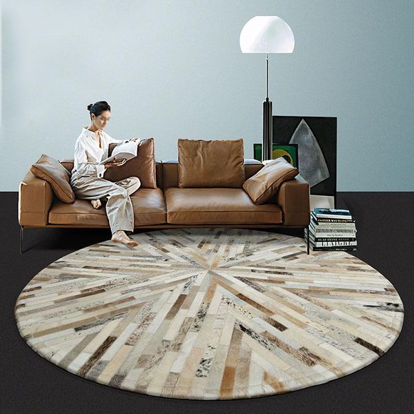 

carpets genuine cowhide leather round carpet bedroom nordic ins modern rug for home living room floor mat coffee table