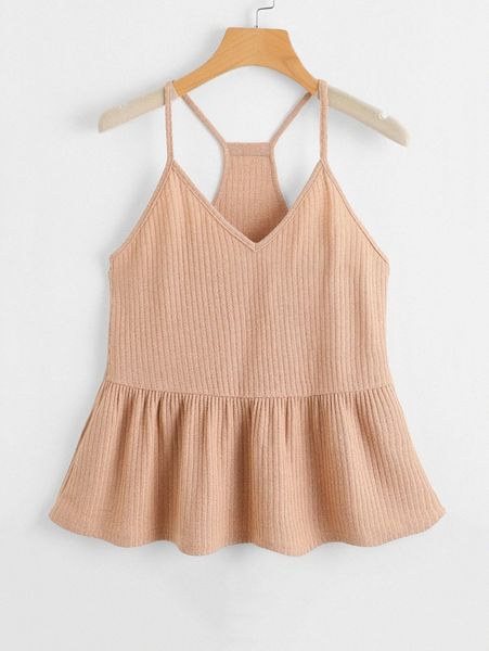 

ruffle hem rib-knit cami f2vn#, White