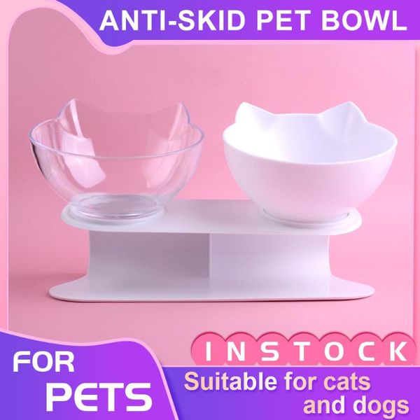 

cat bowls & feeders double bowl dog with stand non-slip pet feeding water for food drinking accessories