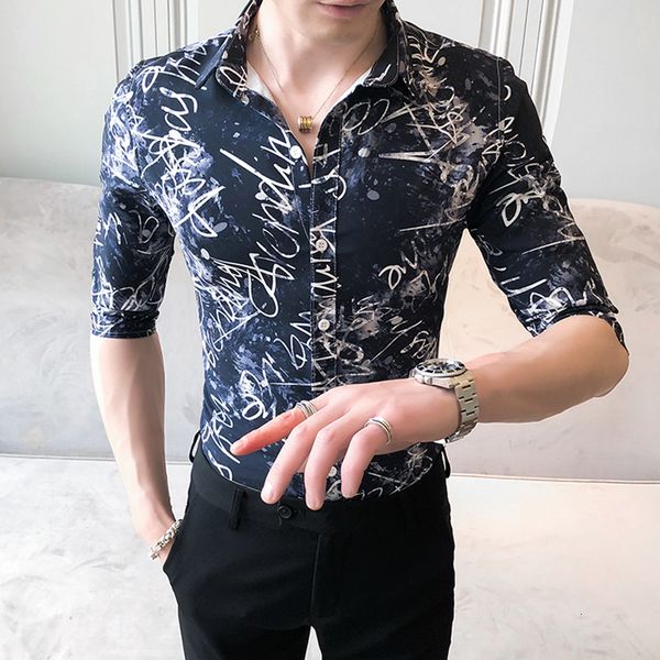 

Printing 2021 New Shirt From the Letter of Summer Half Sleeve Men's Casual Shirts All Game Fashion Thin Fit Club Tuxedo Sweater Homme 0JP3, Black;brown