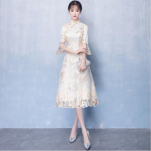 

beige chinese wedding dress qipao mini cheongsam fashion short qi pao traditional women evening gown china bride traditions, Red