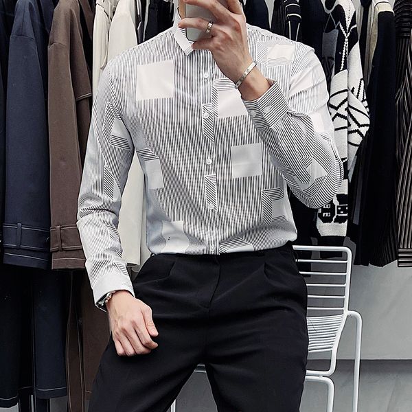 

2021 new alta qualidade estilo britnico camisas de manga longa dos homens xadrez formal wear simples todo o jogo fino ajuste casual blusa ho, Black;brown