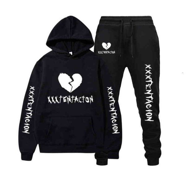 

men's tracksuits xxxtentacion fashion brand men's clothing fleece hooded pullover brand hoodies sweatshirts+sweatpants suits sweat, Gray