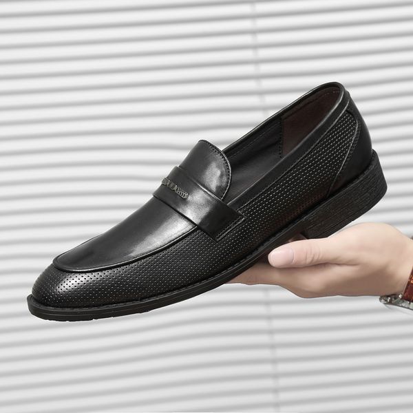 

ronglai leather mens casual shoes brand breathable non-slip black driving shoes comfortable spring summer classic