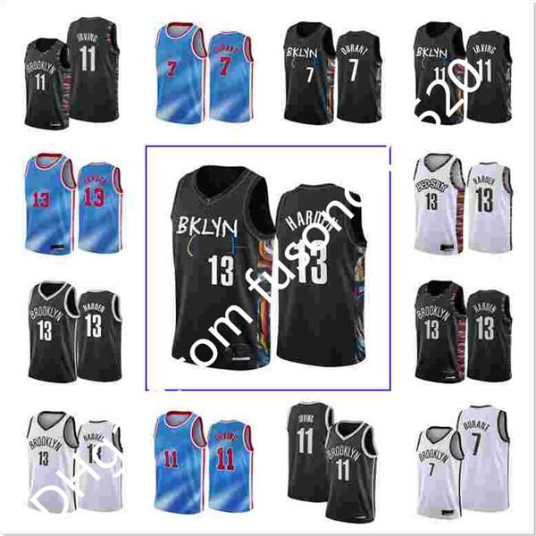 

2021 new men basketball 13 james harden jerseys 11 kyrie irving 7 kevin durant shirts city earned classic edition black blue in stock, Black;red