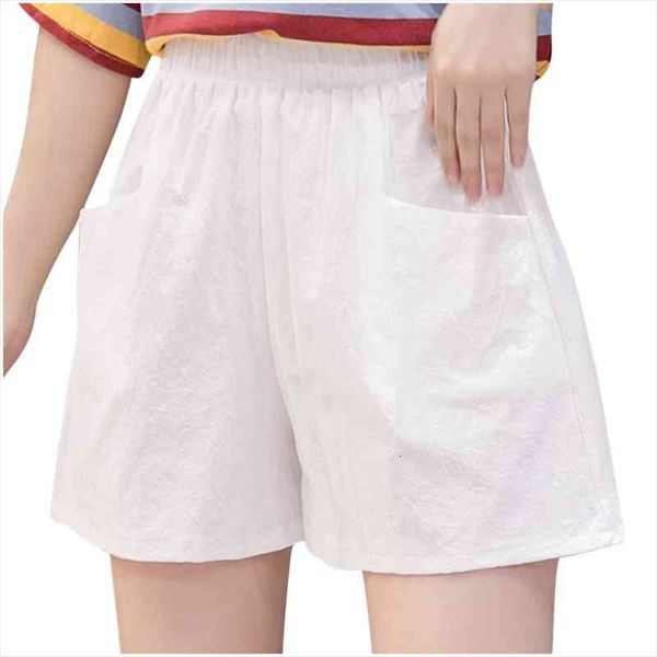 

elastic band solid color women short pockets comfortable casual loose out yl5, White;black