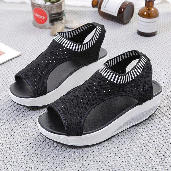 

sandals women summer fashion women's 2021 round head comfortable open toe all-match platform shoes flat, Black