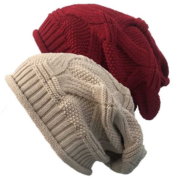

solid color crochet knitted winter baggy beanie hat women lady girls chunky slouchy knit skull caps outdoor skiing sports headwear warm knit, Yellow