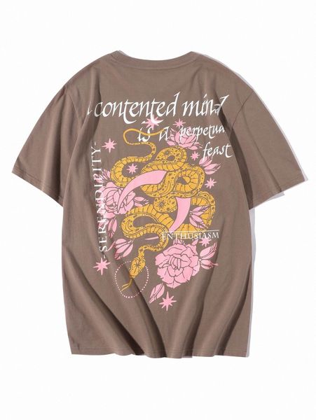 

men floral & slogan print tee p8pt#, White;black