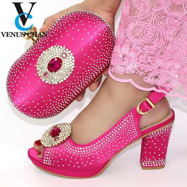

dress shoes arrival luxury women designers african and bags matching set decorated with rhinestone high heels pumps, Black