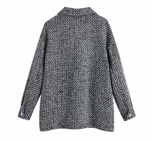 

2021 spring oversize mix color weave tweed jacket coat vintage long sleeve shirt coat pockets female outerwear chic, Black;brown