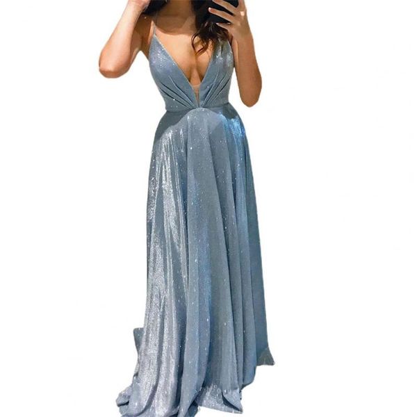 

women's swimwear 2021 backless party dress solid color a-line sparkly spaghetti strap gown low cut floor-length lady for banquet, White;black