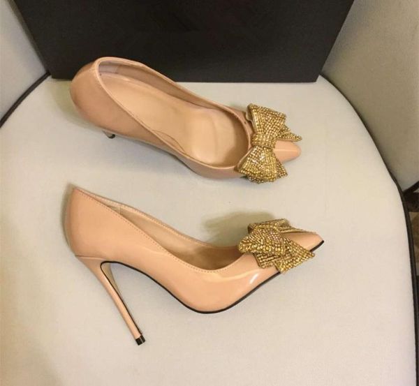 

pointed toe high heeled pumpns fashion 11cm high heels diamonds bowtie shoes chic shoes eu35-41 size by598, Black