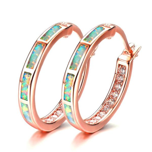 

hoop & huggie cute romantic rose gold round earrings boho orange/blue/white imitation opal circle fashion for women, Golden;silver