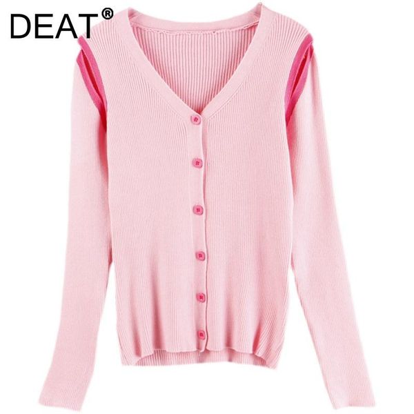 

women's knits & tees [deat] knitting sweater loose splicing v-neck long sleeve single-breasted women fashion tide autumn 2021 13z788, White