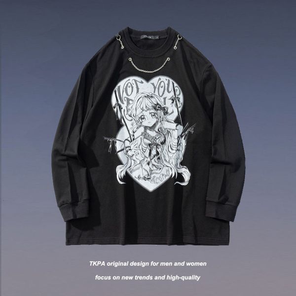 

Tkpa Harajuku style two dimensional cartoon printed sweater men's and women's fashion brand Street loose lovers leisure long sleeve Hoodies, Black