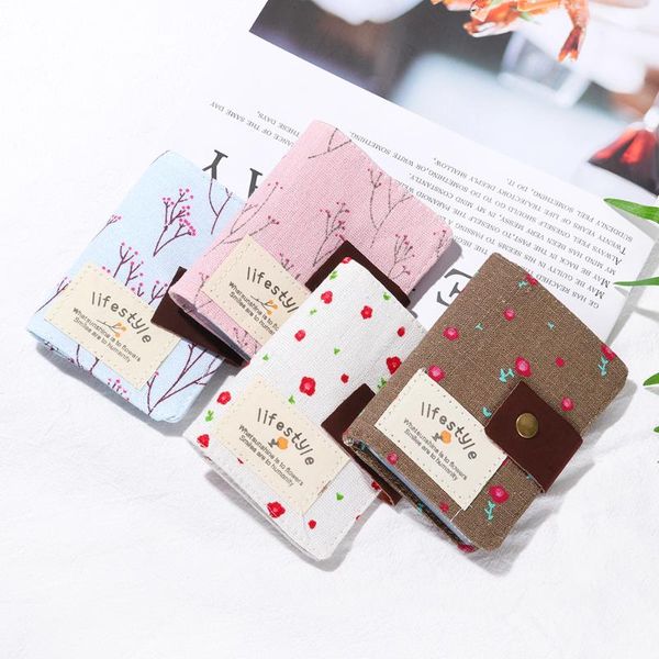 

card holders 1pcs cute 20 slot floral mini canvas anti-chief wallet business holder id case bag coin purse, Brown;gray