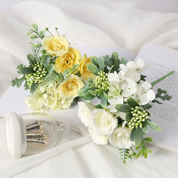 

decorative flowers & wreaths white pink artificial rose peony hydrangea hybrid bouquet fake flower for home wedding decoration centerpieces