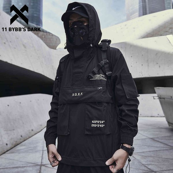 

11 BYBB'S DARK Dark Cargo ets Streetwear Tactical Function Pullover Harajuku Multi-pocket Hoody Windbreaker Coats, Black