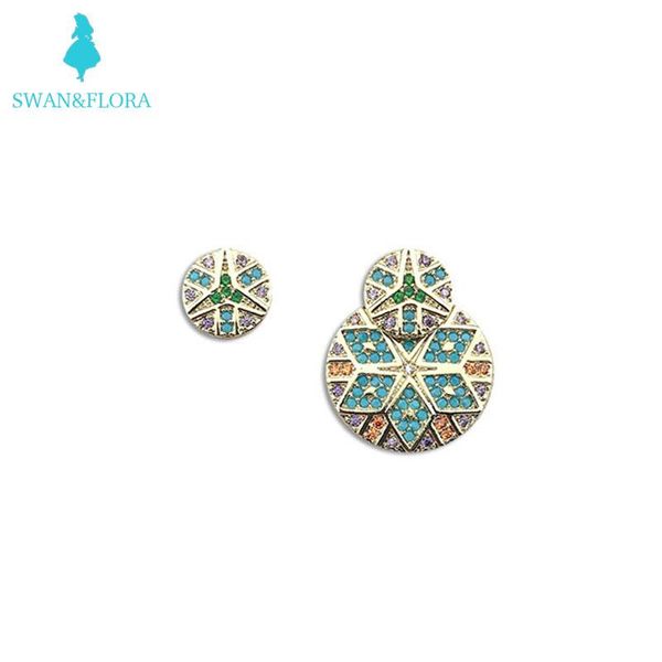 

stud asymmetric earrings south korea striped colorful tribal women's s 925 silver needle retro, Golden;silver