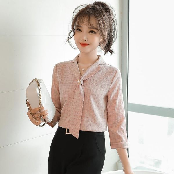 

women's blouses & shirts women 2021 spring/summer three-quarter sleeve white pink shirt casual elegant ladies work wear plus size 4xl