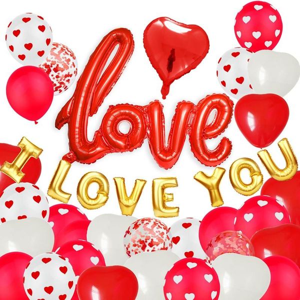 

1set romantic wedding i love you foil balloons heart ballons valentine day birthday party decorations latex globos supplies