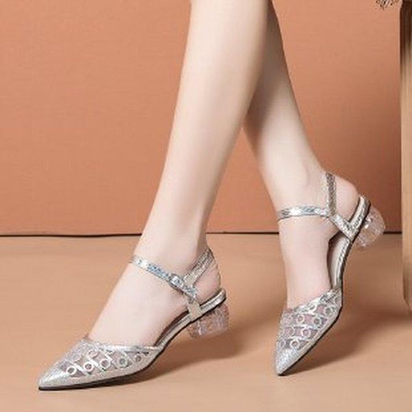 

sandals women summer fashion women's 2021 ankle buckle mesh shoes pointed toe female footware, Black