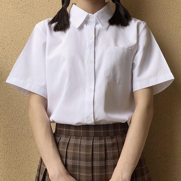

women's blouses & shirts 2021 summer japanese college jk pointed collar short sleeve basic casual blouse white opaque women