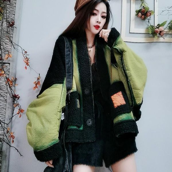 

green lamb wool jacket women fashion winter coat womens fleece warm cropped jackets overcoat unique motorcycle clothing xc124 women's, Black;brown