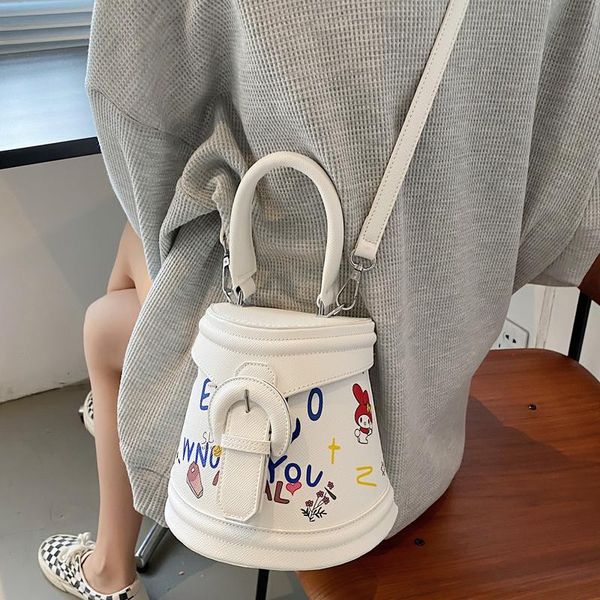 

evening bags 2021 ladies small tote bag fashion graffiti handbag designer shoulder messenger luxury pu leather alphabet bucket