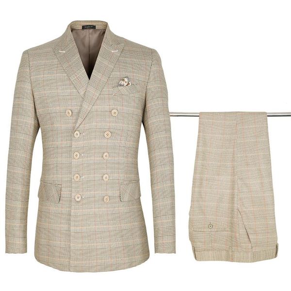 

men's suits & blazers khaki plaid 2 piece double-breasted cusual high-end suit for wedding groomsmen jacket slim fit men clothing, White;black
