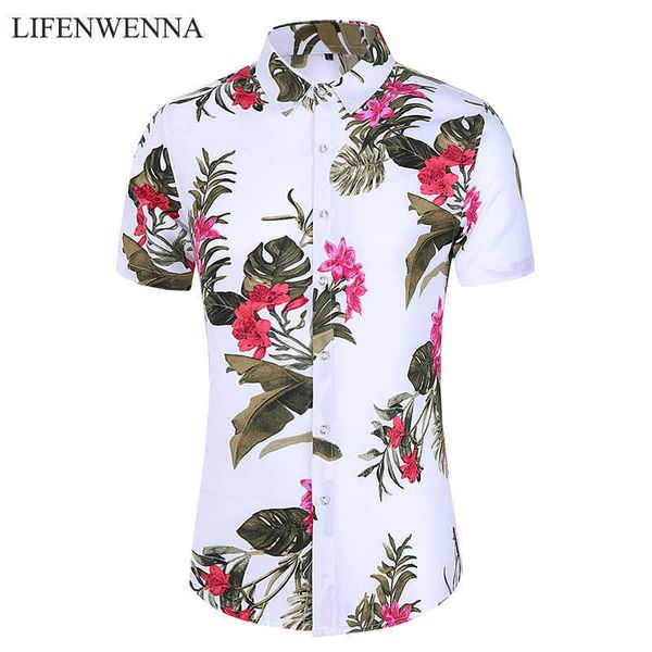 

summer flower shirt men fashion printed short sleeve shirts mens casual big size 5xl 6xl 7xl hawaii beach shirts man 210528, White;black