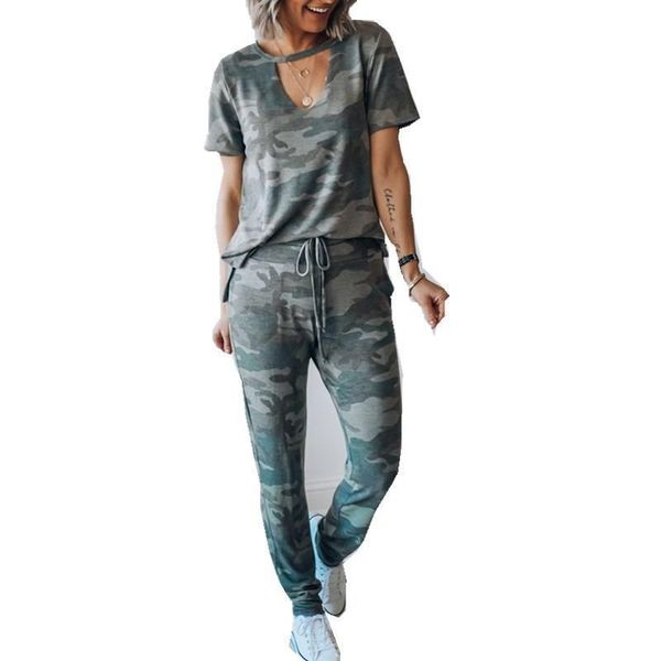 

2pcs sportsuite for women camouflage club outfits tracksuit for femme playsuit sets lounge wear ladies suit pant plus size, Gray