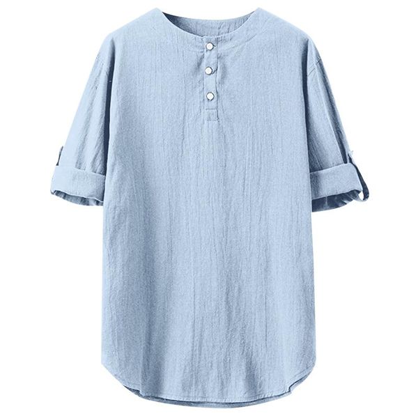 

men's casual shirts vintage solid color for men long sleeve stand collar blouse shirt male streetwear 2021 plus size, White;black