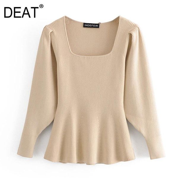 

women's sweaters [deat] knitting pullovers sweater loose fit square puff sleeve solid color women fashion tide spring autumn 2021 13w04, White;black