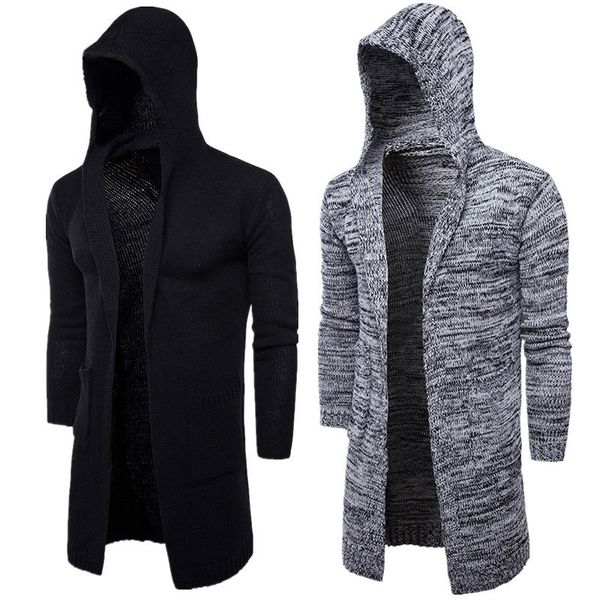 

2021 new fashion mens casual long coat autumn hooded knitted sweaters sweatercoats male embroidery cardigan oti3, White;black