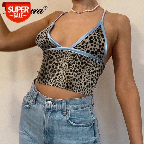 

dulzura leopard patchwork women crop strap camis lace up bandage cross hollow out bodycon streetwear party club 2021 summer #xb8z, White