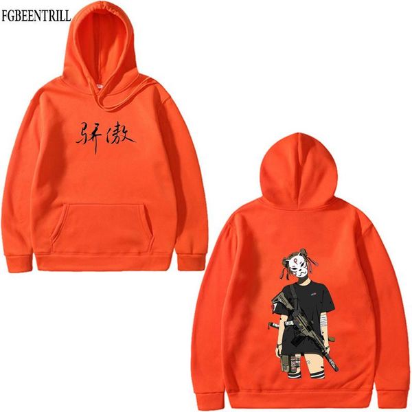 

men's hoodies & sweatshirts 2021 hip hop hoodie sweatshirt tsundere girl warrior harajuku streetwear pullover cotton autumn fashion, Black