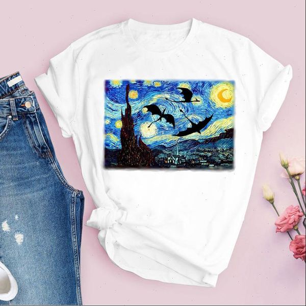 

women graphic aesthetic painting art camisas mujer 90s cartoon print lady tees clothing female t shirt womens t shirt, White