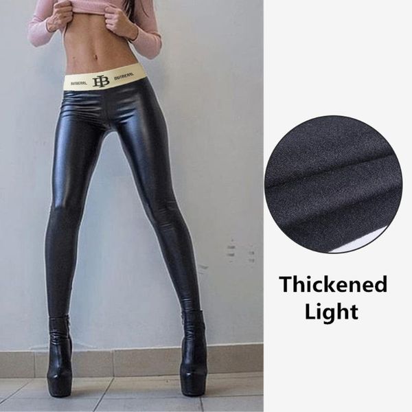 

women's pants & capris ladies'imitation leather lace-up buttocks and slim nine-minute skinny streetwear autumn trousers #8, Black;white