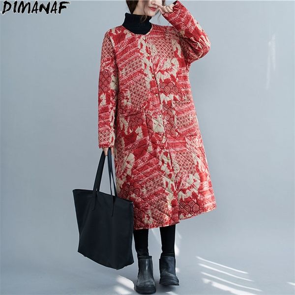 

plus size coats women wadded jacket plaid print parka long cotton-padded vintage female outerwear casual loose 210531, Black;brown