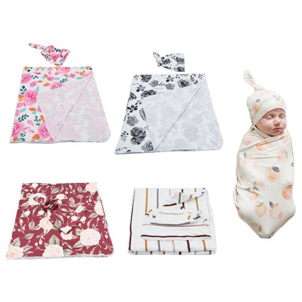 

blankets & swaddling born swaddle wrap hat set baby pure cotton floral printing receiving blanket beanie for infants boys girls shower gifts
