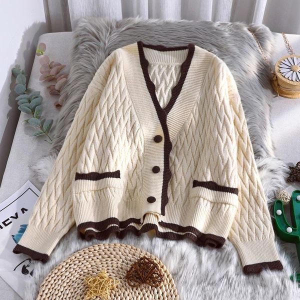 

women's knits & tees cgc 2021 single breasted women cardigan sweater vintage knitted loose oversized jumper female coat long sleeve jac, White