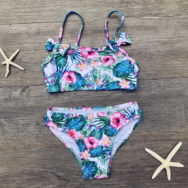 

2021 toddler kids baby two piece swimwear summer girls bow floral strap swimsuit beach swimwear bikini set lovely, Black