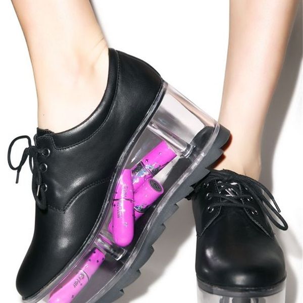 

dress shoes transparent female shoes, transparent black/white platform of smooth leather, casual, with shoelaces, high ojtz