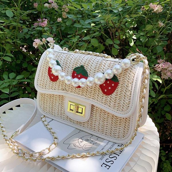 

evening bags weave small totes with pearl handle 2021 summer pu leather women's designer handbag chain shoulder messenger bag travel