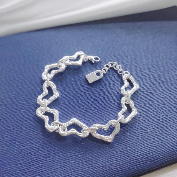 

link, chain one of 50 silver plated charm bracelet lock pendant vintage peach heart for men and women gitfs, Black