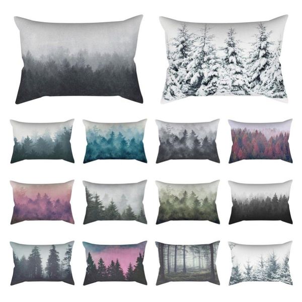 

cushion/decorative pillow nordic landscape cushion cover short plush decorative pillowcases vintage tree printing throw case kussenhoes almo