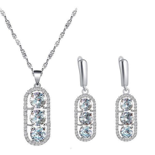 

earrings & necklace small fresh round silver plated white color zircon pendant jewelry set js848